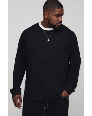 BoohooMAN Plus Regular Fit Ringer Crew Neck Long Sleeve T-Shirt - Blue