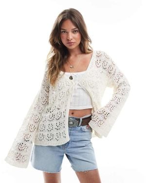 Miss Selfridge Crochet Tie Front Boho Cardigan - White