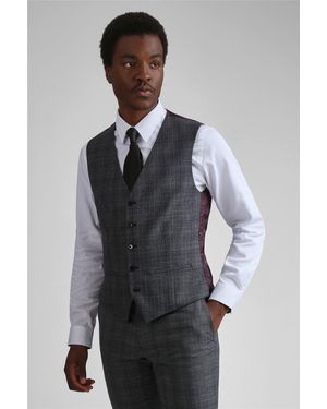 Ted Baker Sleeveless V-Neck Plain Slim Fit Suit Waistcoat - Grey