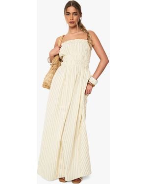 Boohoo Linen Look Stripe Shirred Maxi Dress - Natural