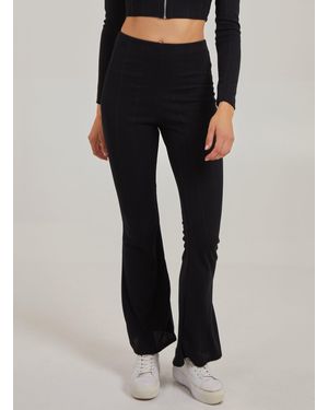 Pink Vanilla Wide Ribbed Flare Trousers - Black