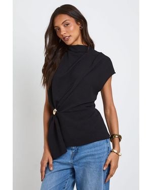 Boohoo Tall Hammered Trim Cowl Neck Blouse - Black