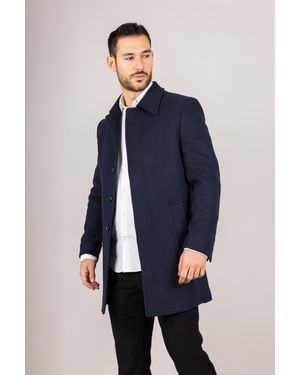 TruClothing Wool Blend Classic Collar Overcoat - Blue