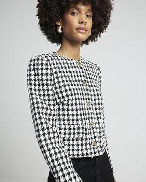River Island Trophy Jacket Boucle Dogtooth Cropped - White