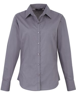 PREMIER Ladies Poplin Long-Sleeved Blouse (Steel) - Blue
