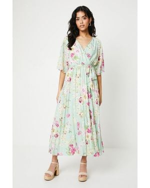 Oasis Petite Occasion Kimono Sleeve Pleated Midi Dress - White