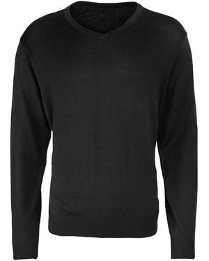 PREMIER Knitted Cotton Acrylic V Neck Sweatshirt - Black