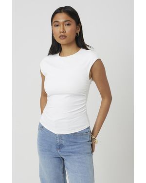 Brave Soul Round Neck Sleeveless Top With Ruching - White