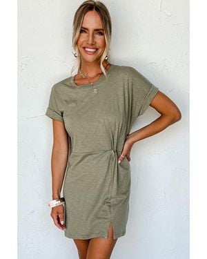 Everyday the Label Twist Front Mini Dress Side Slit - Green