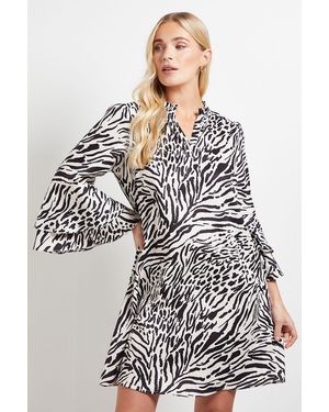 Wallis Petite Printed Ruffle Sleeve Shift Dress - Multicolour