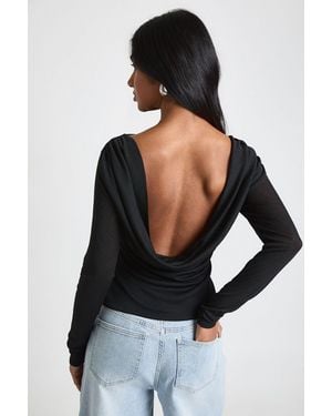 Boohoo Double Layer Textured Cowl Back Top - Black