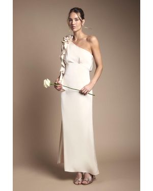 Oasis Corsage One Shoulder Maxi Bridesmaid Dress - Natural