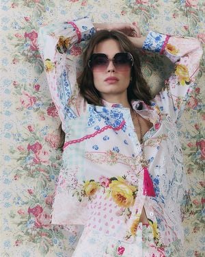 River Island Shirt Floral Patchwork Print Cotton - Grey