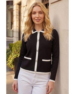 Roman Diamante Button Knit Jacket - Black