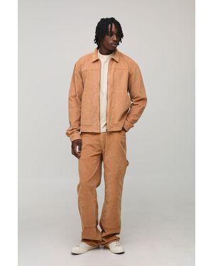 BoohooMAN Tall Washed Cord Relaxed Boxy Worker Jacket - Natural