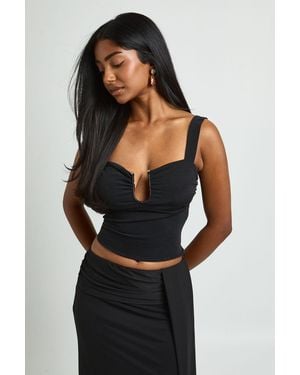 Boohoo Textured Trim Halter Neck Top - Black