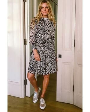 Sosandar Leopard Print Belted Fit & Flare Ruffle Hem Dress - Multicolour