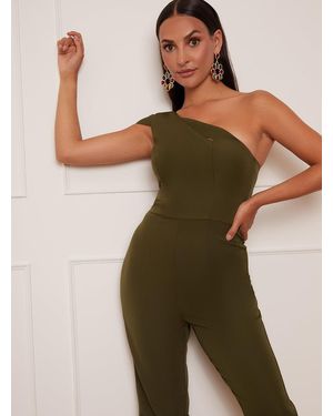 Chi Chi London Petite One Shoulder Jumpsuit - Green