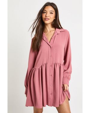 Boohoo Hammered Volume Sleeve Smock Dress - Pink