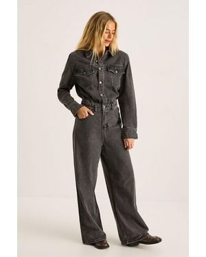 Nasty Gal Denim Shoulder Pad Boilersuit - Black
