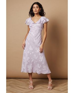 Oasis Petite Plain Satin Burnout Ruffle Midi Dress - Brown