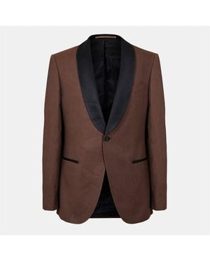 BOSS Harvers Solid Patterned Full Suit - Brown