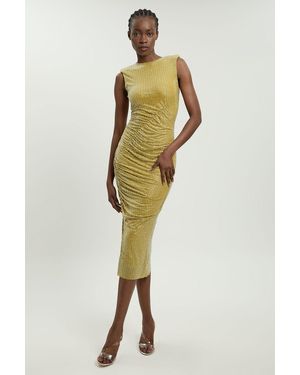 Karen Millen Crystal Embellished Ruched Detail Sleeveless Midi Dress - Green