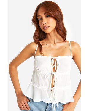 Boohoo Lace Trim Tie Cami - White