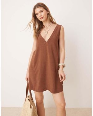 ASOS Deep V Neck Mini Dress - Natural