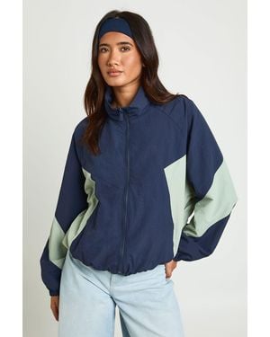 Boohoo Panelled Funnel Neck Jacket - Blue