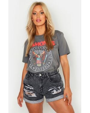 Boohoo Plus Ramones Band T-Shirt - Grey