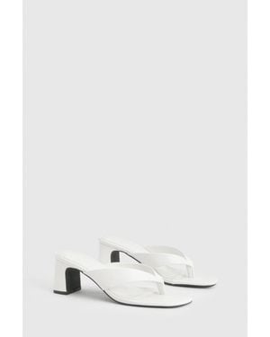 Boohoo Croc Low Block Toe Post Heeled Mules - White