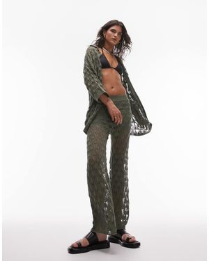 TOPSHOP Knitted Co Ord Open Stich Trousers - Green