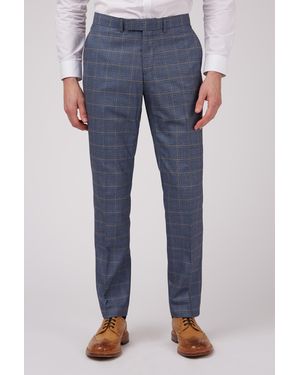 Limehaus Tailored Mid Textured Check Trousers - Blue