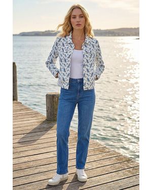 Roman Floral Print Bengaline Denim Jacket - Blue