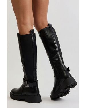 Boohoo Buckle Detail Chunky Knee High Boots - Black