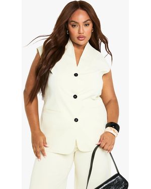 Boohoo Plus Cap Sleeve Longline Tailored Waistcoat - White
