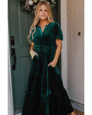 Azura Exchange Velvet Maxi Jurk Met Gelaagde Rok - Groen