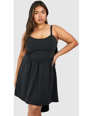 Boohoo Plus Scuba Bow Detail Skater Dress - Black