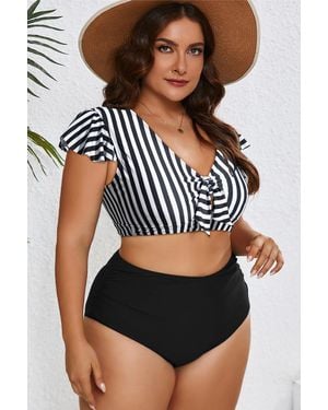Azura Exchange Verkorte Size Gestreepte Bikini Badpak - Zwart