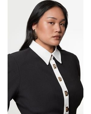 Karen Millen Plus Size Techno Cotton Woven Maxi Dress With Contrast Placket - Black