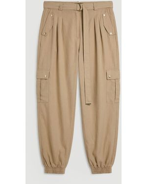 Karen Millen Plus Size Cupro Utility Twill Woven Trouser - Natural