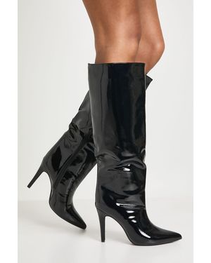 Boohoo Textured Patent Knee High Stiletto Boots - Black