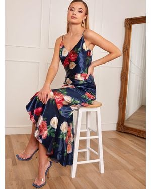 Chi Chi London Petite Sleeveless Floral Print Midi Dress - Blue