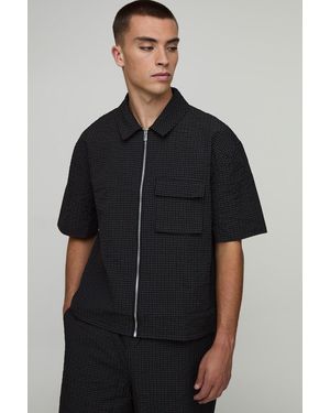 BoohooMAN Oversized Flannel Ripstop Cargo Shirt - Black