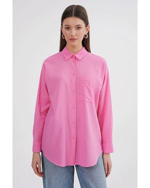 MixRay Oversize Linen Blend Shirt - Pink