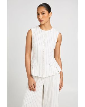 Boohoo Stripe Linen Look Hook & Eye Waistcoat - White