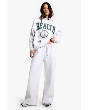 Boohoo Tall Pocket Print Wide Leg Joggers - White