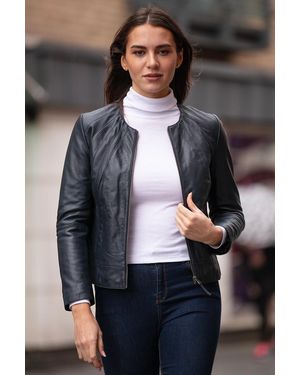 Ashwood Leather 'Chambery' Collarless Real Jacket - Grey