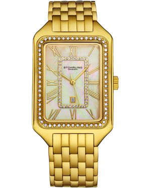 Stuhrling Lustra 4061 Rectangle Quartz Fashion Watch With Crystals 32Mm - Metallic